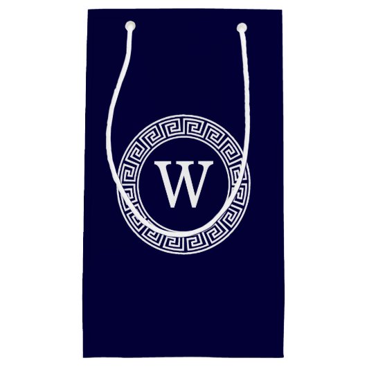 Marineblauw Wht Grieks Sleutel RND Lijst Initiaal  Klein Cadeauzakje (Voorkant)