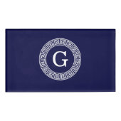 Marineblauw Wht Grieks Sleutel RND Lijst Initiaal Naambadge (Voorkant)