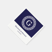 Marineblauw Wht Grieks Sleutel RND Lijst Initiaal  Servetten (Hoek)