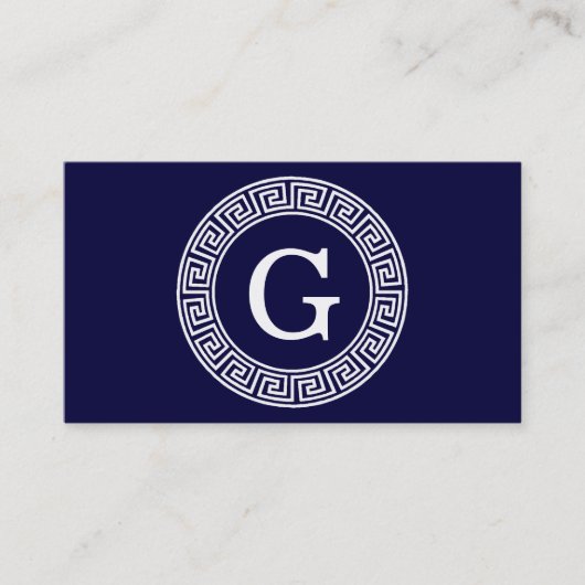 Marineblauw Wht Grieks Sleutel RND Lijst Initiaal  Visitekaartje (Voorkant)