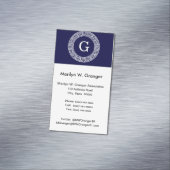 Marineblauw Wht Grieks Sleutel RND Lijst Initiaal Visitekaartje Magneet (Voorbeeld)