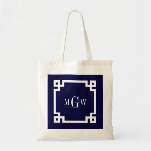 Marineblauw Wht Griekse Sleutel #2 Omlijst 3 Initi Tote Bag