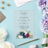 Marineblauw, wijnrood en witte bloemen bruiloft acryl uitnodigingen (Insitu (Huwelijk))