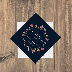 Marineblauw Wildbloemen Bruiloft servetten