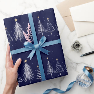 Marineblauw Winter Kerstmis dennenbomen patroon Cadeaupapier