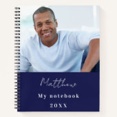 Marineblauw wit aangepaste foto notitieboek (Voorkant)