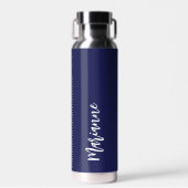 Marineblauw wit aangepaste naam script waterfles (Voorkant)
