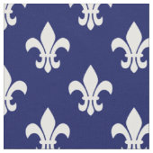 Marineblauw, wit Fleur de Lis patroon Stof (Close Up)