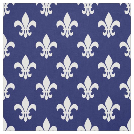 Marineblauw, wit Fleur de Lis patroon Stof (Swatch)
