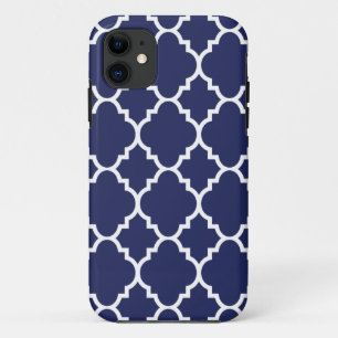 Marineblauw Wit Marokkaans Patroon Quatrefoil iPhone 11 Hoesje