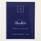 Marineblauw wit monogram zakelijk logo planner (Voorkant)