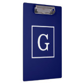 Marineblauw Wit Omkaderd Initiaal Monogram Klembord (Rechts)