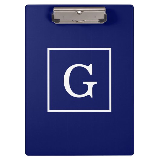 Marineblauw Wit Omkaderd Initiaal Monogram Klembord (Voorkant)