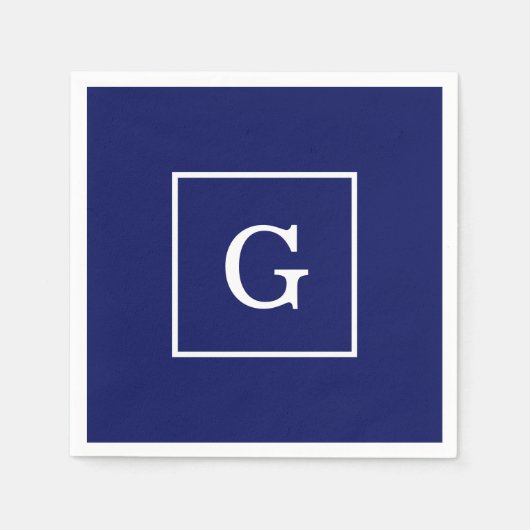 Marineblauw Wit Omkaderd Initiaal Monogram Servetten (Voorkant)