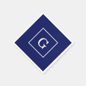 Marineblauw Wit Omkaderd Initiaal Monogram Servetten (Hoek)