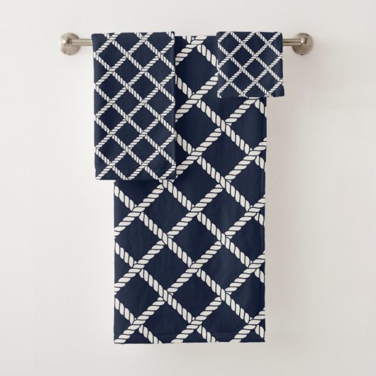 MARINEBLAUW & WIT TOUW KNOPEN PATROON BAD HANDDOEK (Insitu)