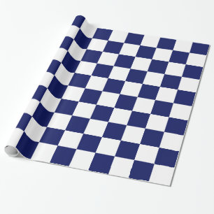 Marineblauw Wit XL Schachbrett Motief Cadeaupapier