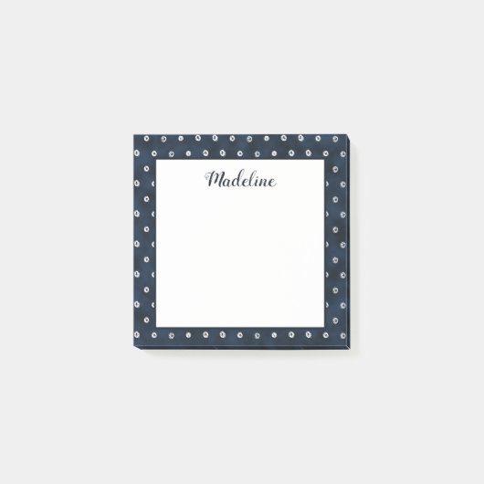 Marineblauw Witte Abstracte Stippen Aangepaste 3x3 Post-it® Notes (Voorkant)