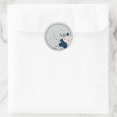 Marineblauw & witte bloemen ronde sticker (Tas)