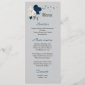 marineblauw witte bloemen zilveren bladeren bruilo menu (Voorkant)