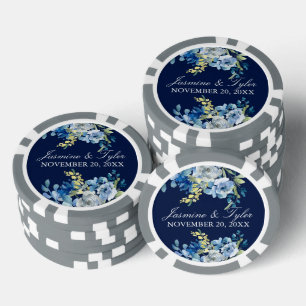Marineblauw Witte Bloemige Elegante Trouwdag op Ma Poker Chips