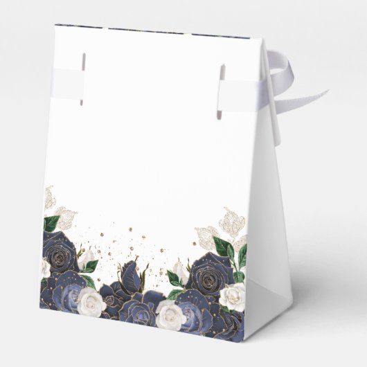 Marineblauw & Witte Bloemrijke Elegante Trouw Brui Bedankdoosjes (Achterkant)