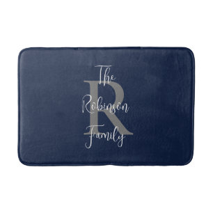 Marineblauw Witte Familie Naam Klassiek Monogram  Badmat