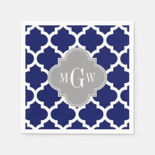 Marineblauw Witte Marokkaanse #5 Grijs 3 Initiële Servetten