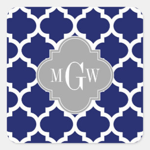 Marineblauw Witte Marokkaanse #5 Grijs 3 Initiele Vierkante Sticker