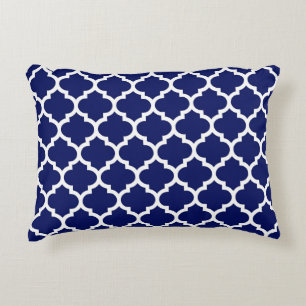 Marineblauw Witte Marokkaanse Quatrefoil Patroon # Accent Kussen