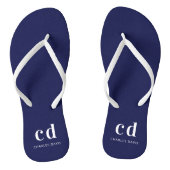 Marineblauw witte monogram initiaal naam teenslippers (Voetbed)