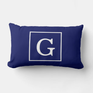 Marineblauw Witte Omlijst Initiaal Monogram Kussen