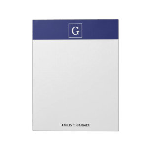 Marineblauw Witte Omlijst Initiaal Monogram Notitieblok