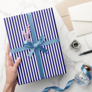 Marineblauw & Witte Strepen Cadeaupapier