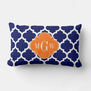 Marineblauw Wt Chevron Pompoen Quatrefoil 3 Monogr Kussen
