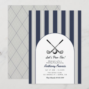 Marineblauw, Zachte Grijs & Witte Golf Verjaardags Kaart