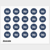Marineblauw zeesterren strand kust bruiloft ronde sticker (Vel)