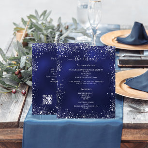 Marineblauw zilver budget bruiloft programma detai flyer