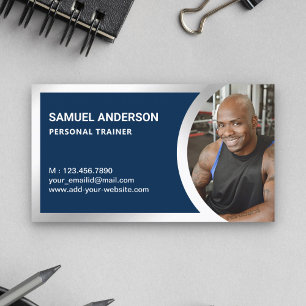 Marineblauw Zilver Fitness Personal Trainer Foto Visitekaartje