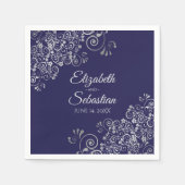 Marineblauw & zilveren franjes Elegante bruiloft Servet (Voorkant)