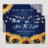 Marineblauw Zonnebloem Eucalyptus Baby's Breath Save The Date (Voorkant / Achterkant)