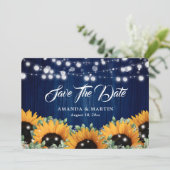 Marineblauw Zonnebloem Eucalyptus Baby's Breath Save The Date (Staand voorkant)