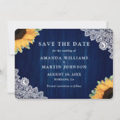Marineblauw Zonnebloem Eucalyptus Baby's Breath Save The Date (Achterkant)