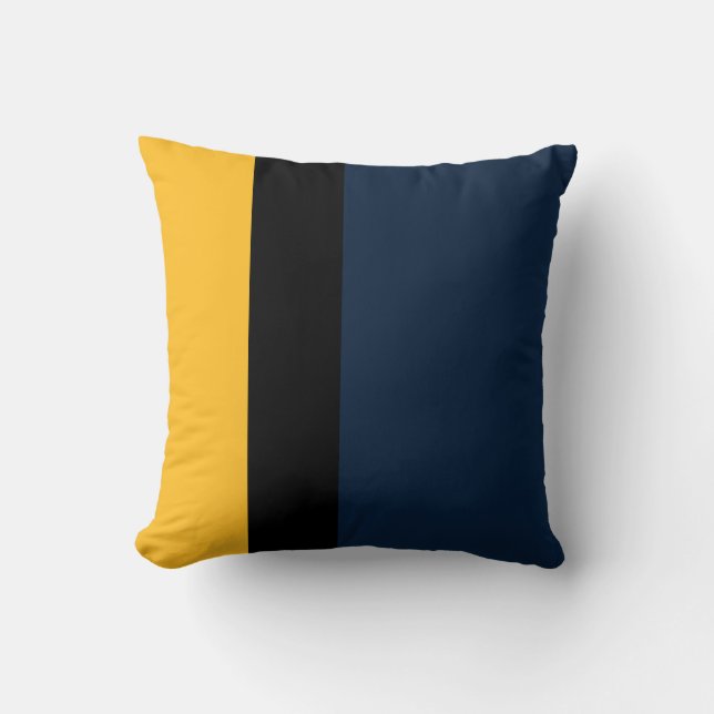 Marineblauw zwart en mosterdgeel kleurenblok kussen (Voorkant)