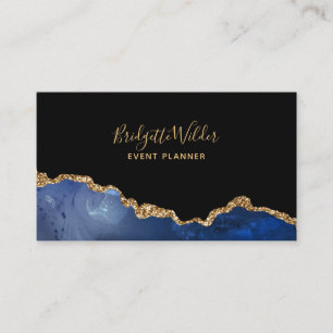 Marineblauw Zwart Goud Glitter Agate Event Planner Visitekaartje