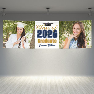 Marineblauwe 2026 Afstudeerfeest Twee Foto Spandoek