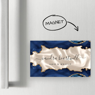 Marineblauwe agaat gouden glitters ivoor luxe magnetisch visitekaartje