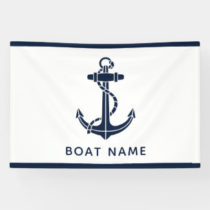 Marineblauwe anker bootnaam nautische maatwerk spandoek