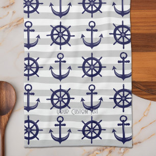 Marineblauwe Anker Bootsstuurwiel Gestreept Mariti Theedoek