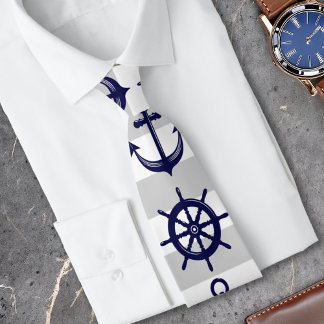 Marineblauwe Anker en Bootwiel Nautilus Stropdas